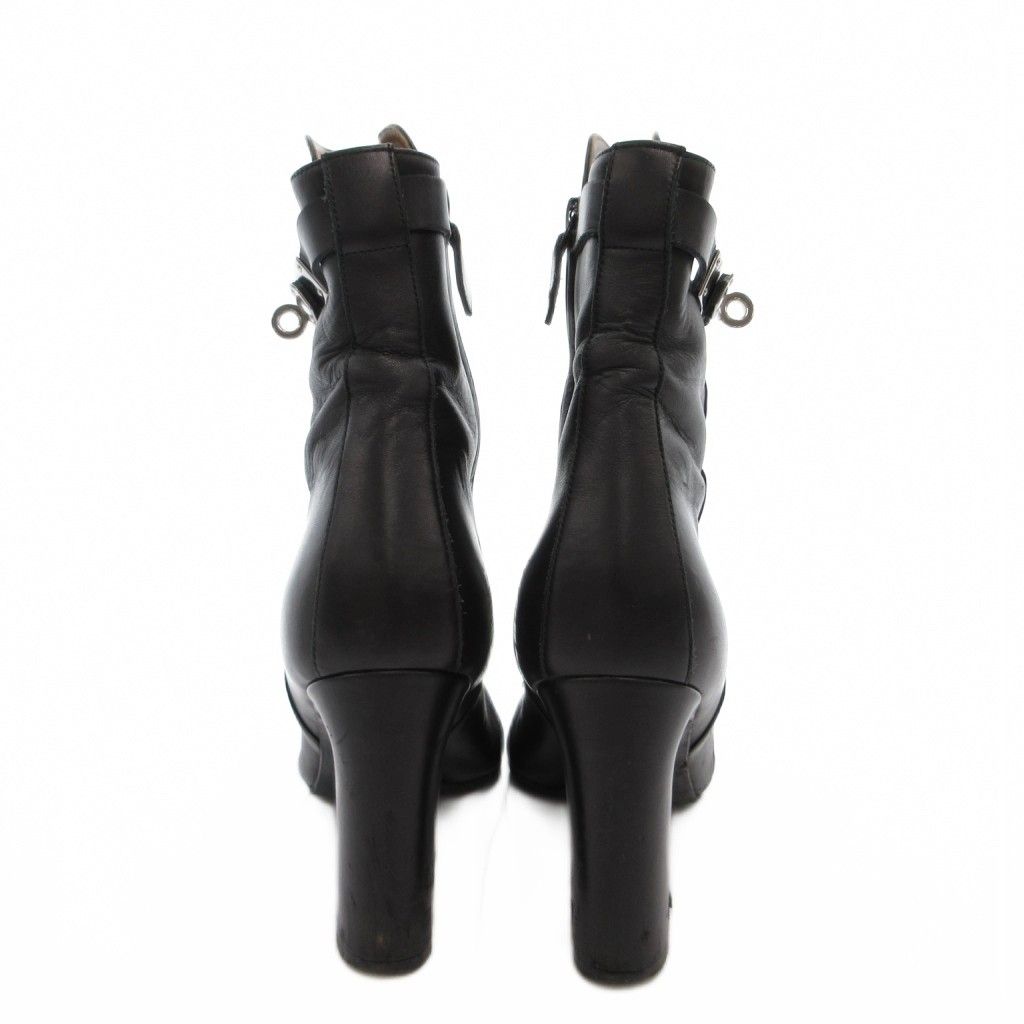 Hermes Saint Germain Kelly Short Boots Leather Side Zip 38.5 Black YJ — view 3