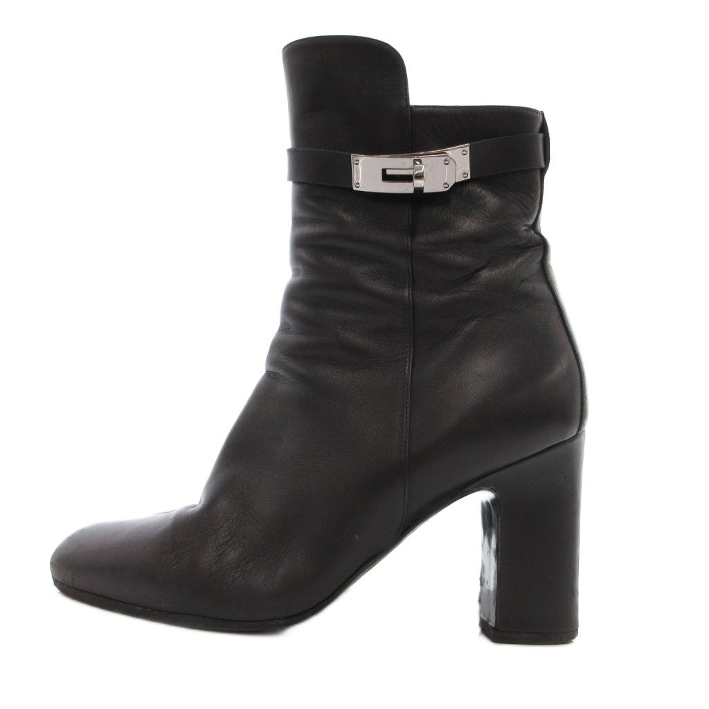 Hermes Saint Germain Kelly Short Boots Leather Side Zip 38.5 Black YJ — view 2