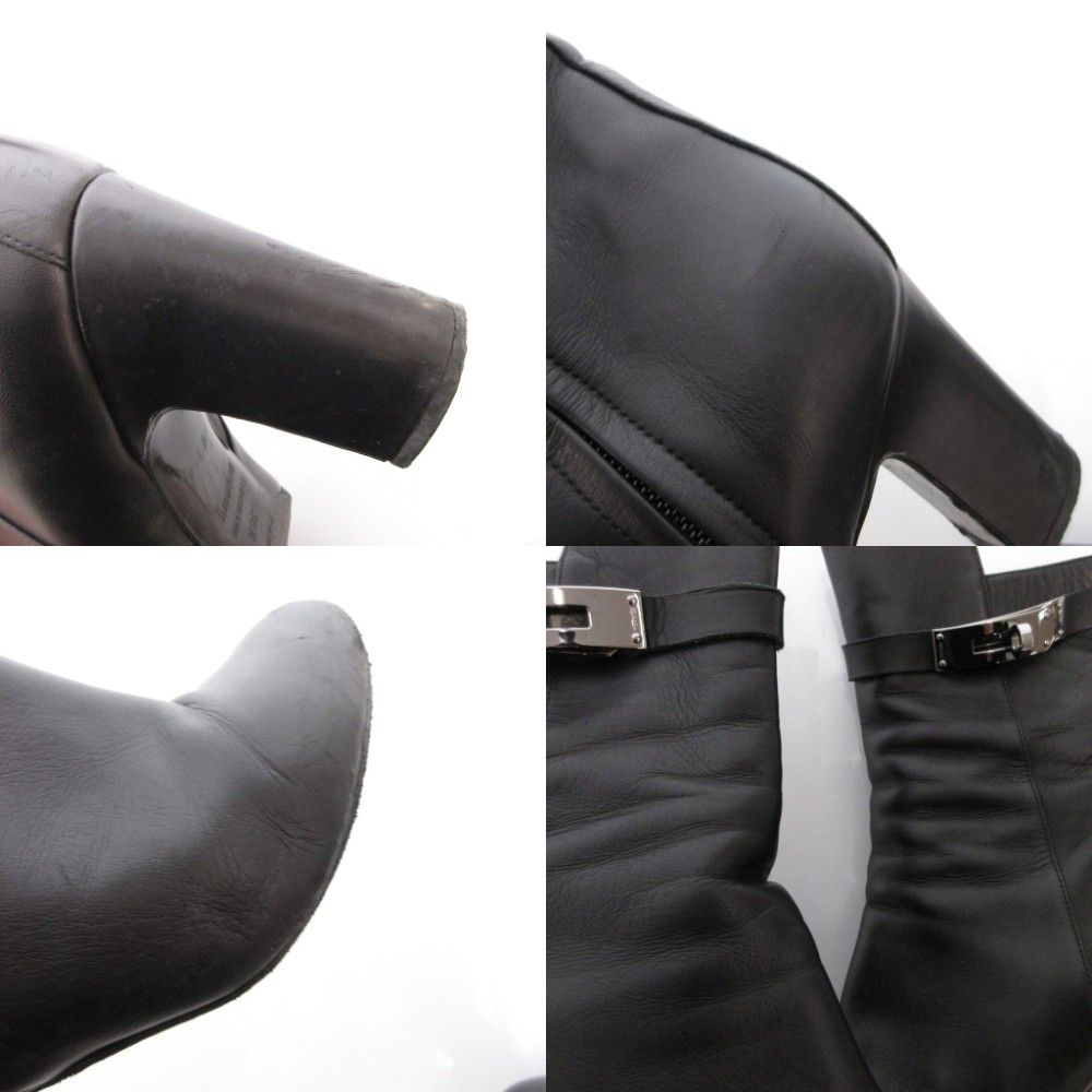 Hermes Saint Germain Kelly Short Boots Leather Side Zip 38.5 Black YJ — view 9