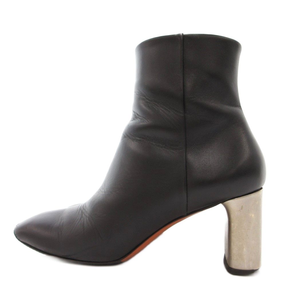 Celine Banban Short Boots Square Toe Side Zip Metal Heel 37.5 Black Silver YJ — view 2
