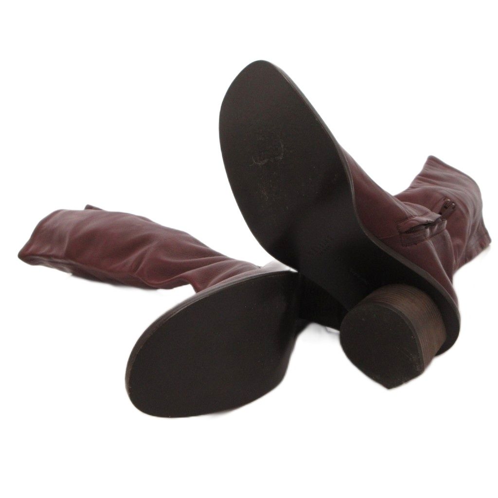 Celine Long Boots Leather Side Zip 37 Gold Bordeaux — view 6
