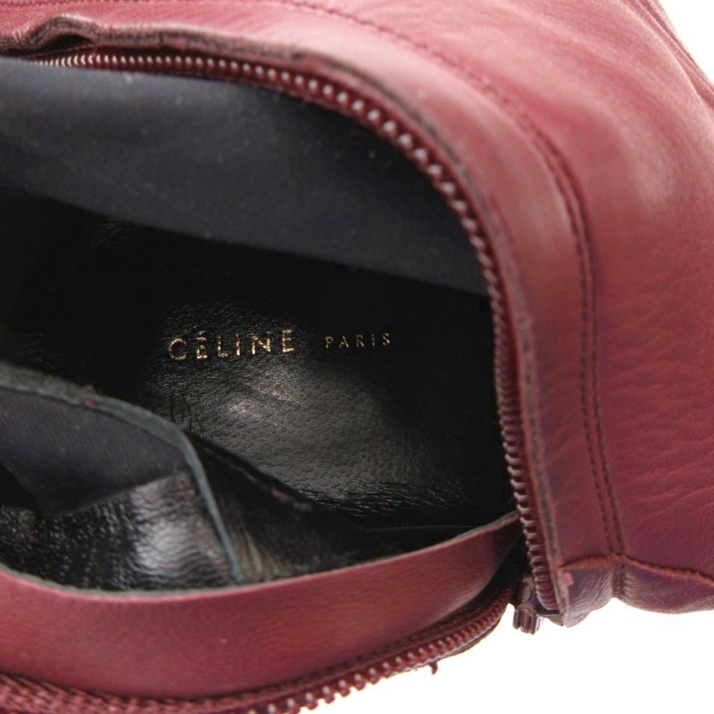 Celine Long Boots Leather Side Zip 37 Gold Bordeaux — view 7