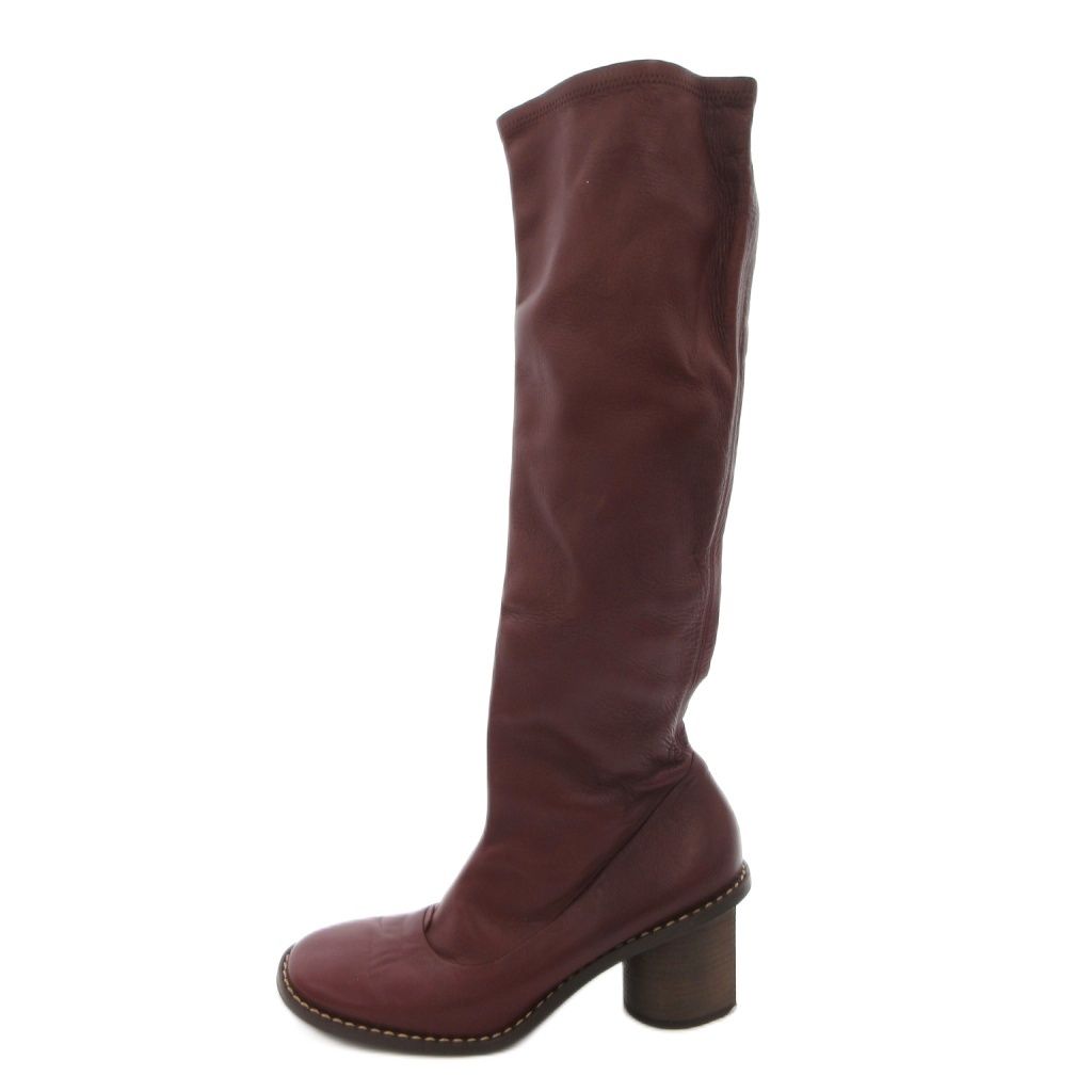 Celine Long Boots Leather Side Zip 37 Gold Bordeaux — view 2