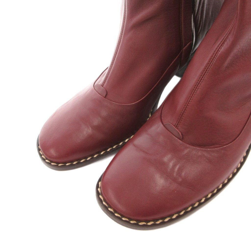Celine Long Boots Leather Side Zip 37 Gold Bordeaux — view 3