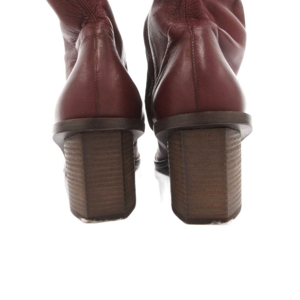 Celine Long Boots Leather Side Zip 37 Gold Bordeaux — view 5