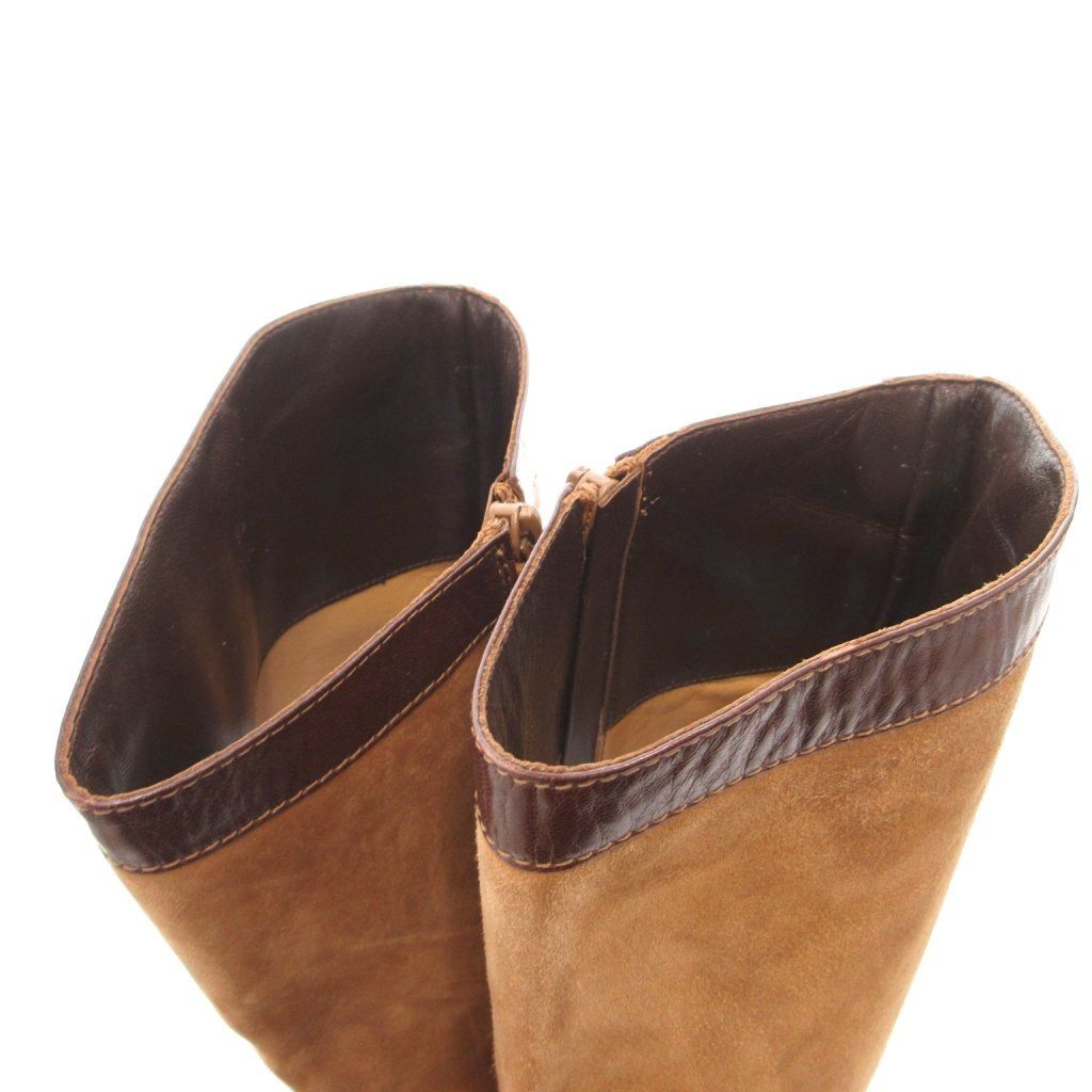 Hermes Long Boots Suede Contrast Leather Side Zip Camel YJ — view 5