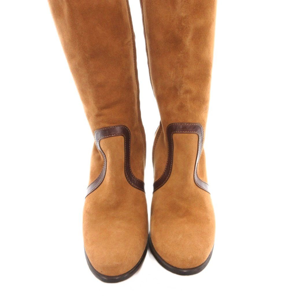 Hermes Long Boots Suede Contrast Leather Side Zip Camel YJ — view 4