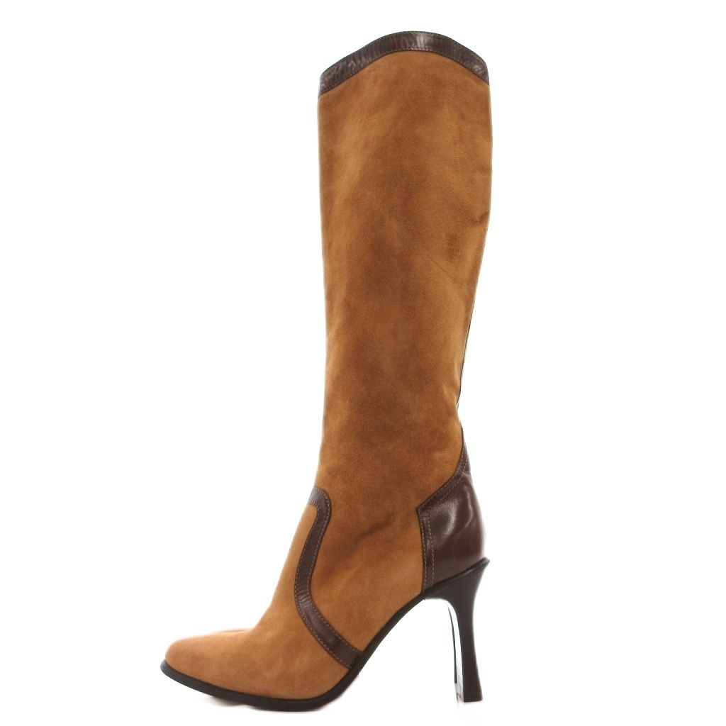Hermes Long Boots Suede Contrast Leather Side Zip Camel YJ — view 2