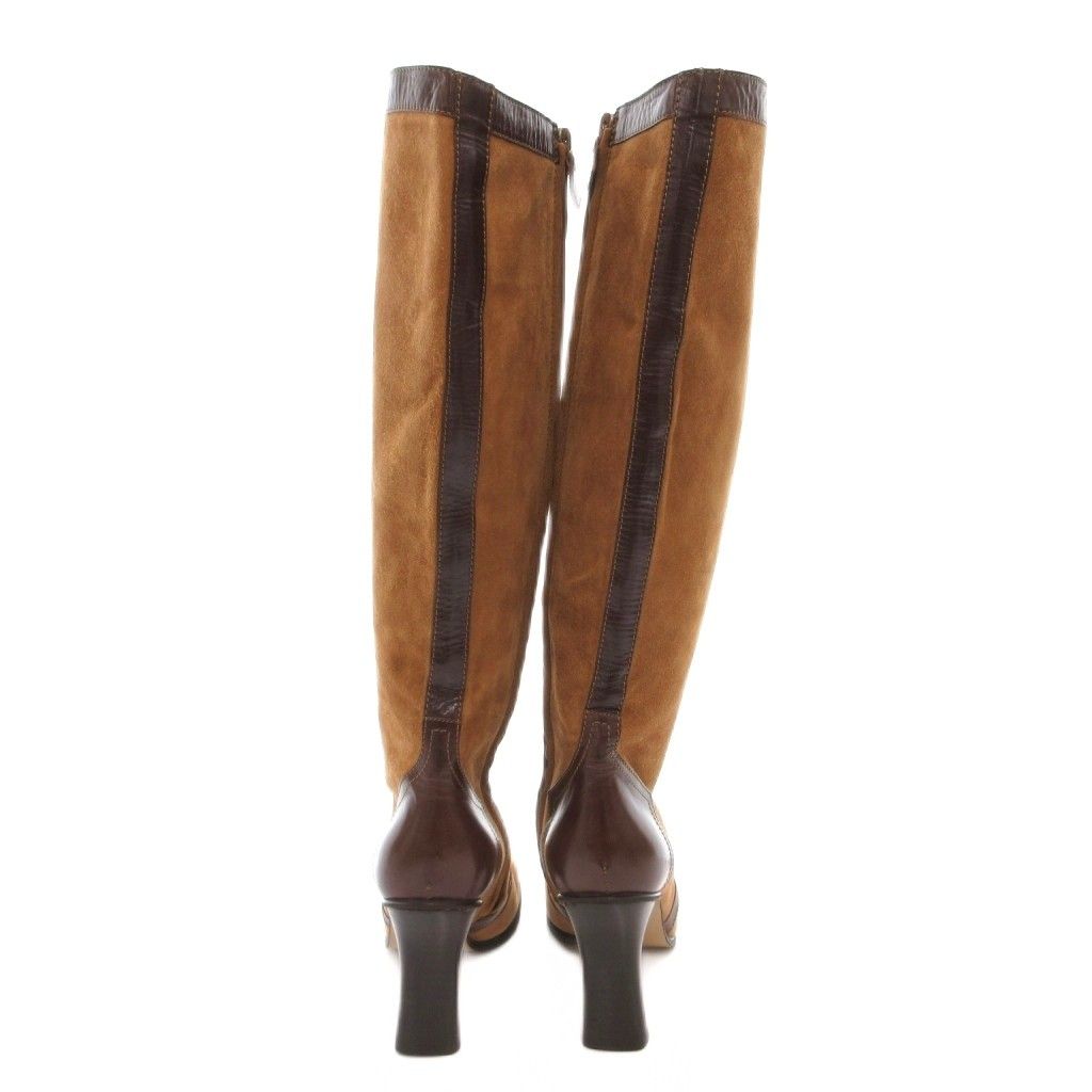 Hermes Long Boots Suede Contrast Leather Side Zip Camel YJ — view 3