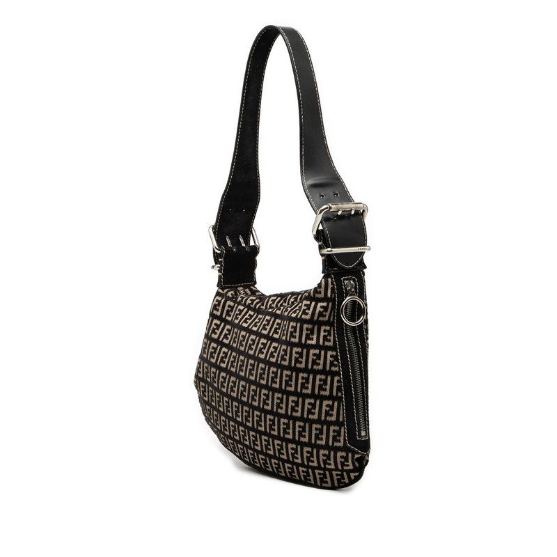 Fendi Zucchino Black Beige Canvas Leather Shoulder Bag — view 2