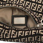 Fendi Zucchino Black Beige Canvas Leather Shoulder Bag — view 5