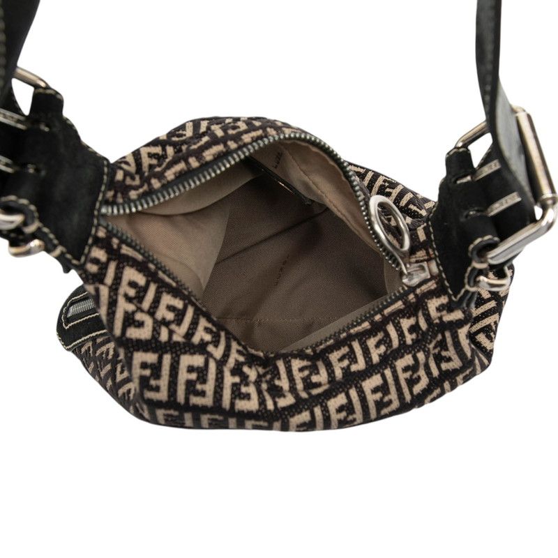 Fendi Zucchino Black Beige Canvas Leather Shoulder Bag — view 4