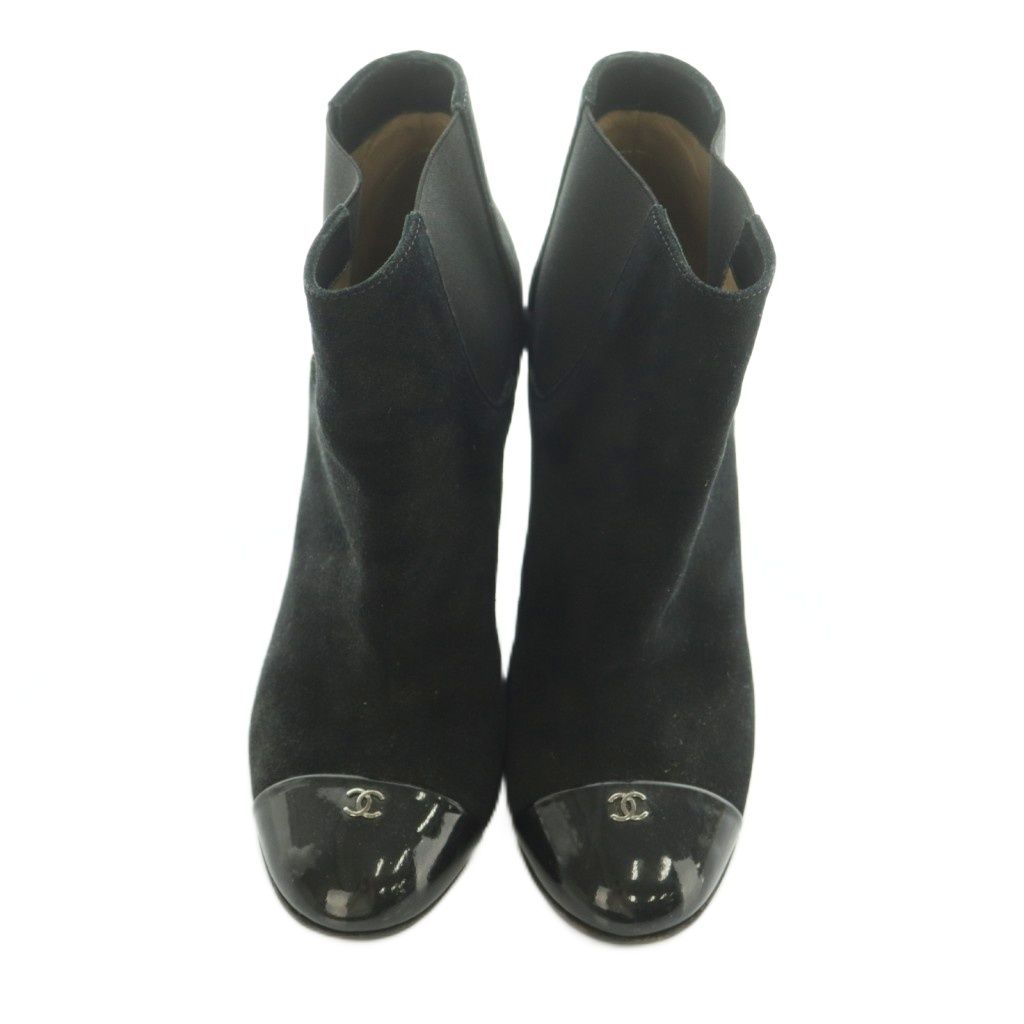Chanel Bootie Suede Cap Toe CC Logo Side Gore 37C Black — view 6