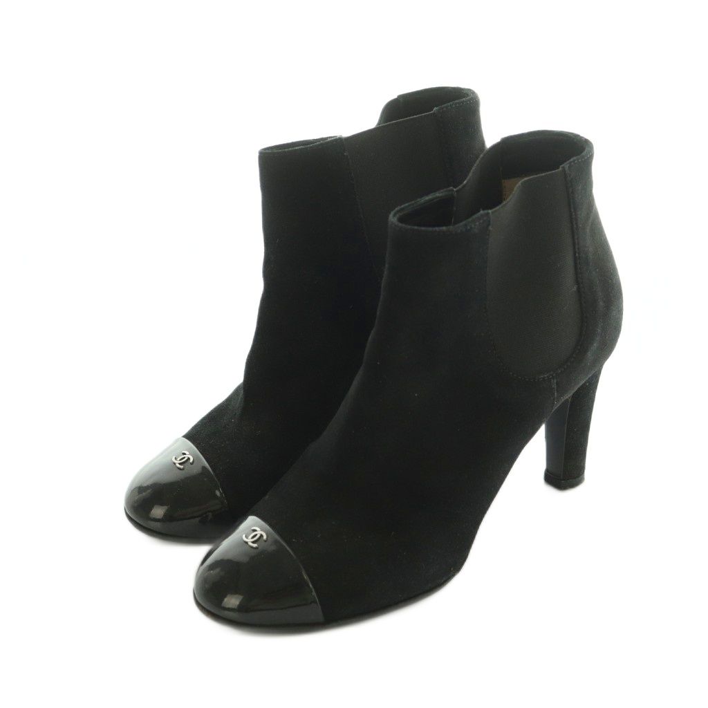 Chanel Bootie Suede Cap Toe CC Logo Side Gore 37C Black — view 2