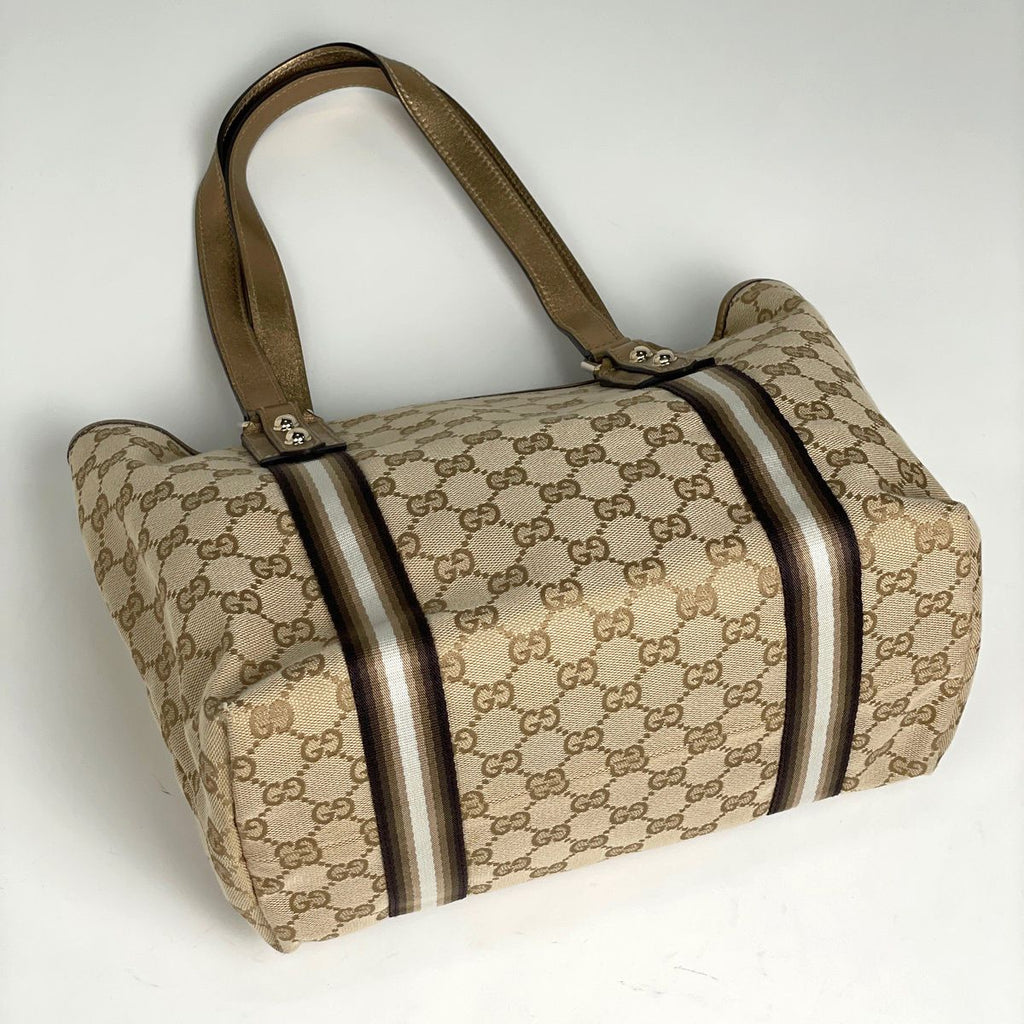 Gucci GG Pattern Tote Shoulder Bag Heart Charm Canvas Beige Gold — view 2