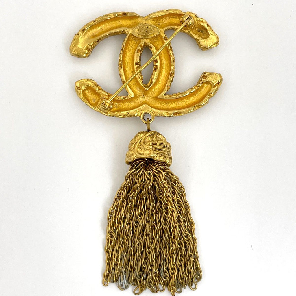 Chanel CC Logo Brooch Tassel Fringe Gold Plated — view 2