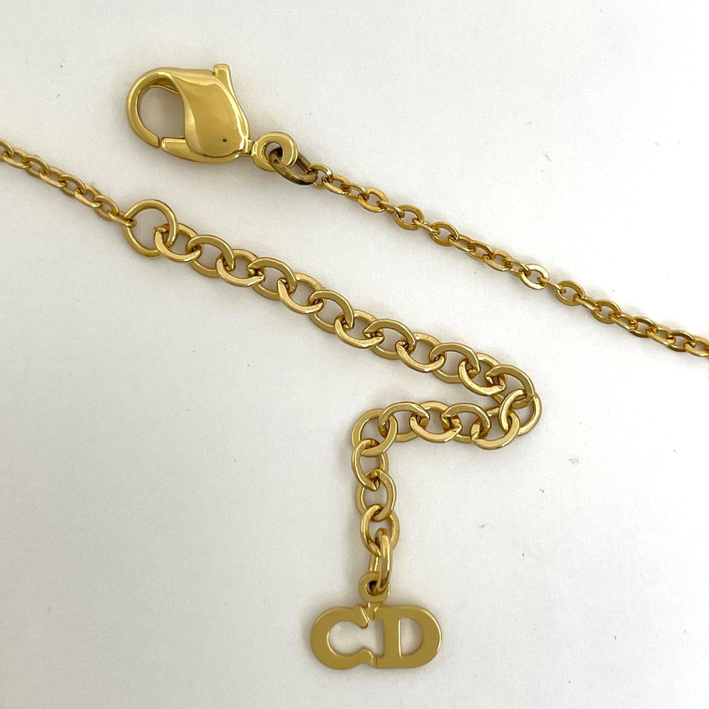 Dior Logo Rhinestone Necklace Gold Plated — view 3