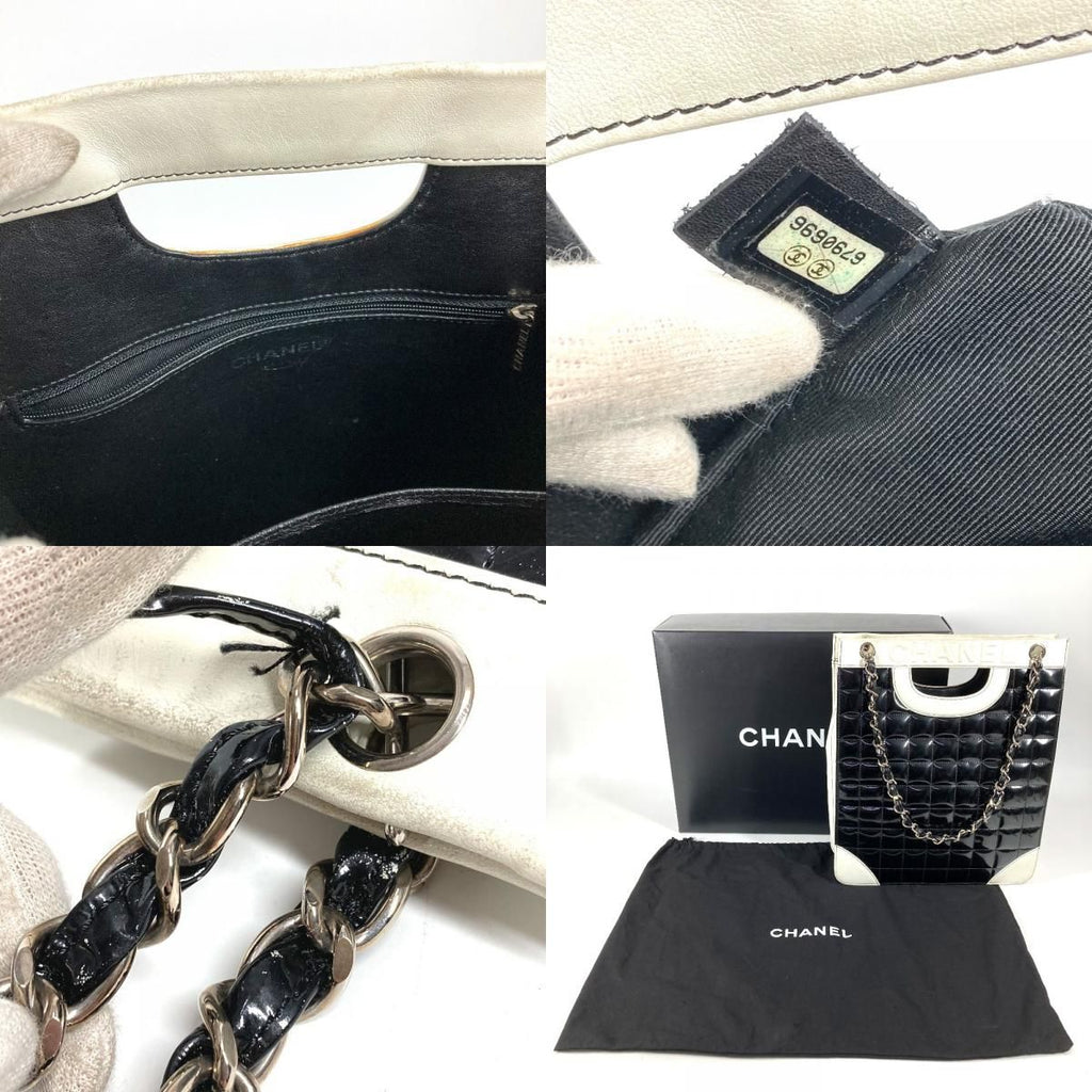 Chanel Shoulder Bag Logo Choco Bar Enamel Leather Black — view 9