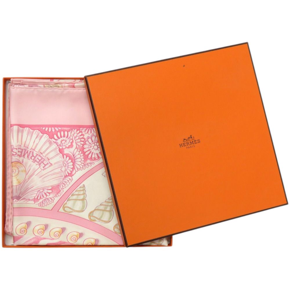 Hermes Carre 90 Parures Oceanes Sea Silk Pink Scarf White — view 2