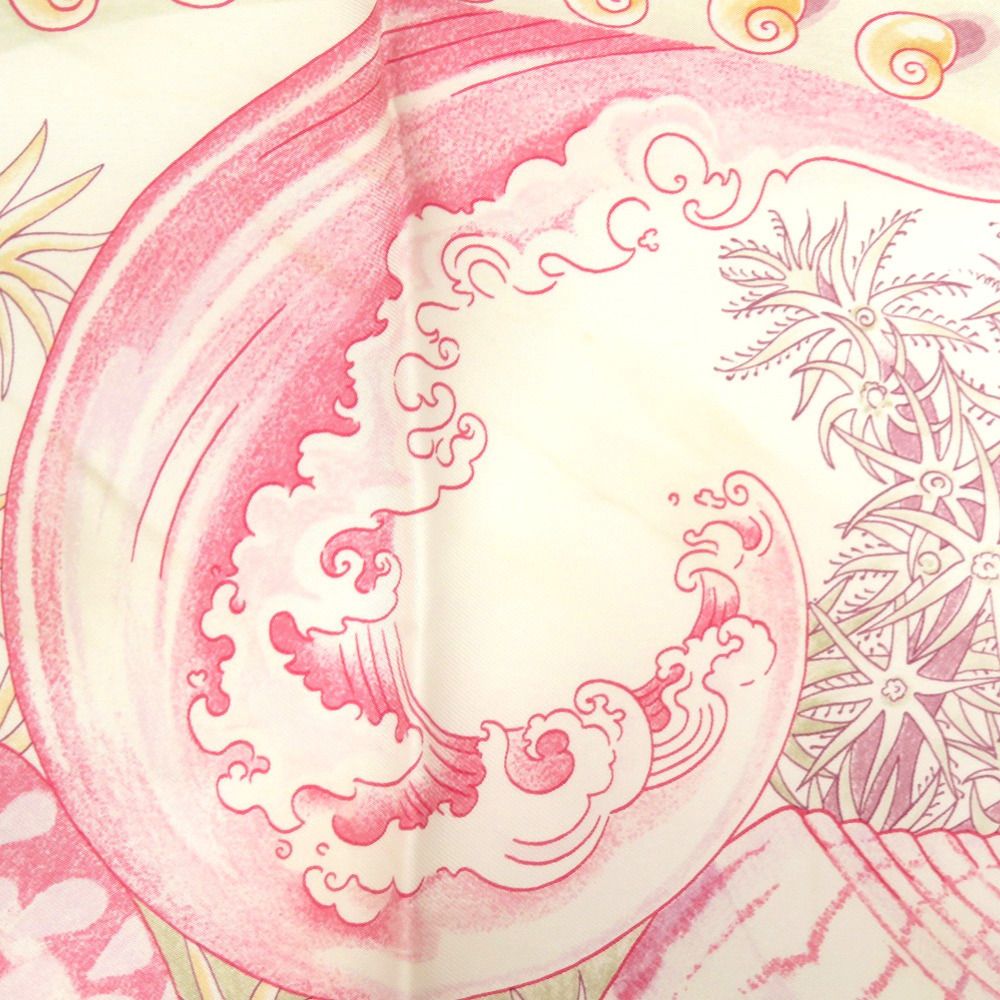 Hermes Carre 90 Parures Oceanes Sea Silk Pink Scarf White — view 6