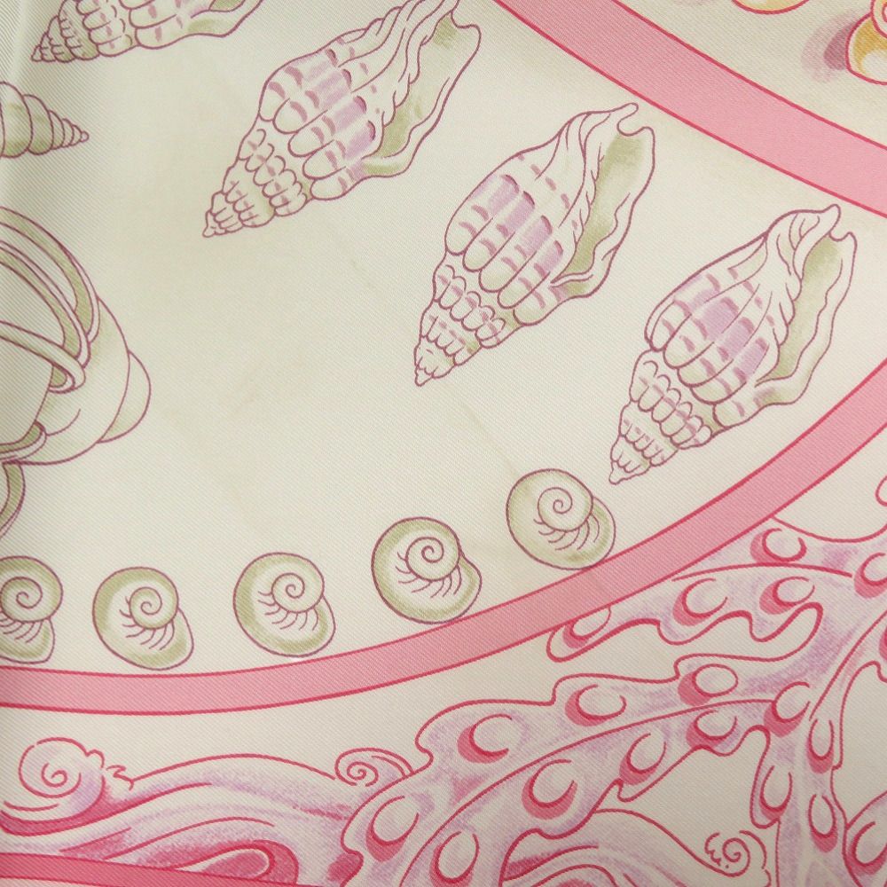 Hermes Carre 90 Parures Oceanes Sea Silk Pink Scarf White — view 5