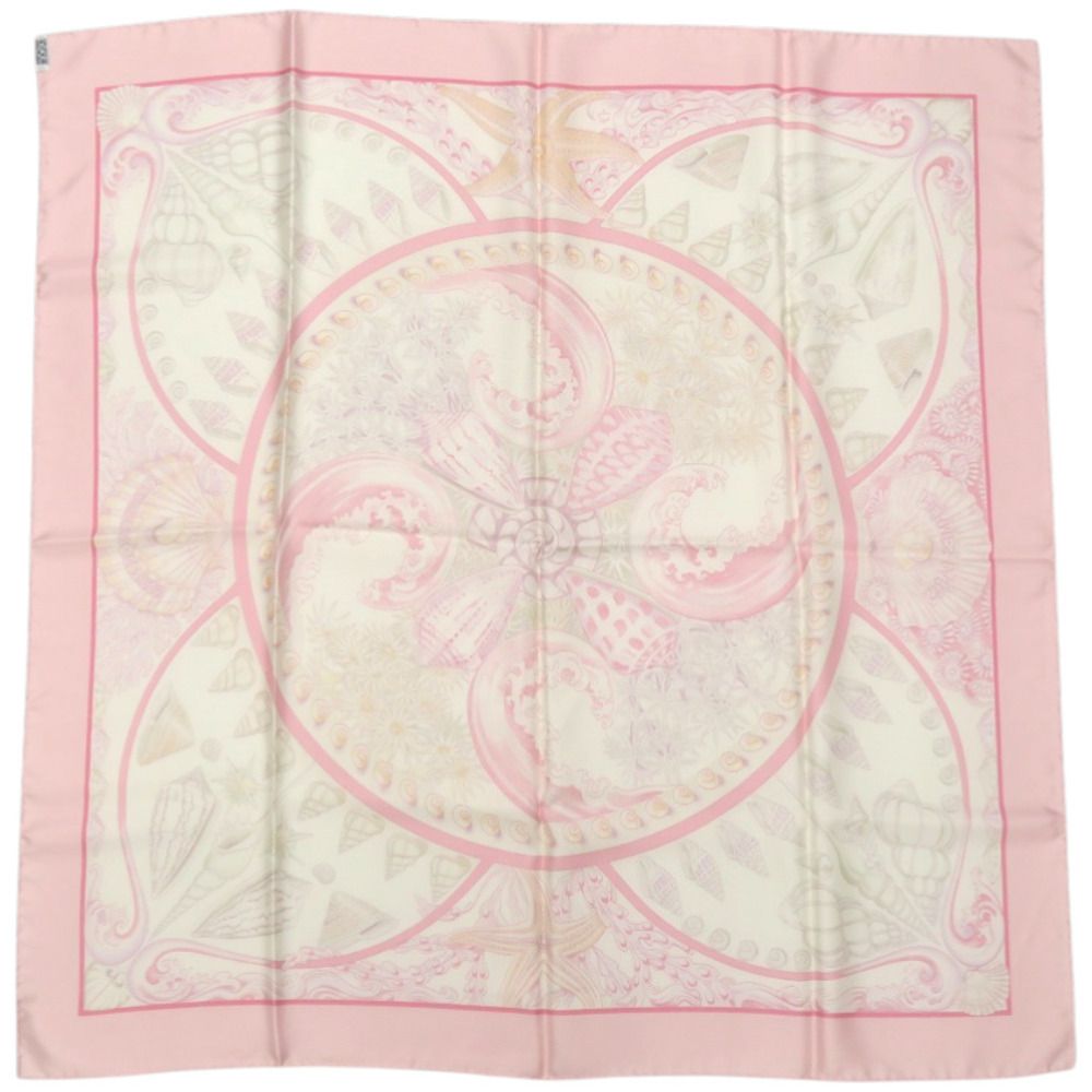 Hermes Carre 90 Parures Oceanes Sea Silk Pink Scarf White — view 3
