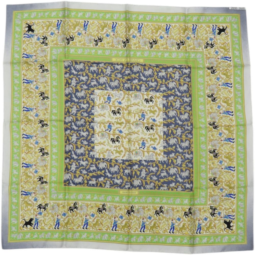 Hermes Carre 90 Chasse en Inde Indian Hunting Silk Green Scarf — view 3
