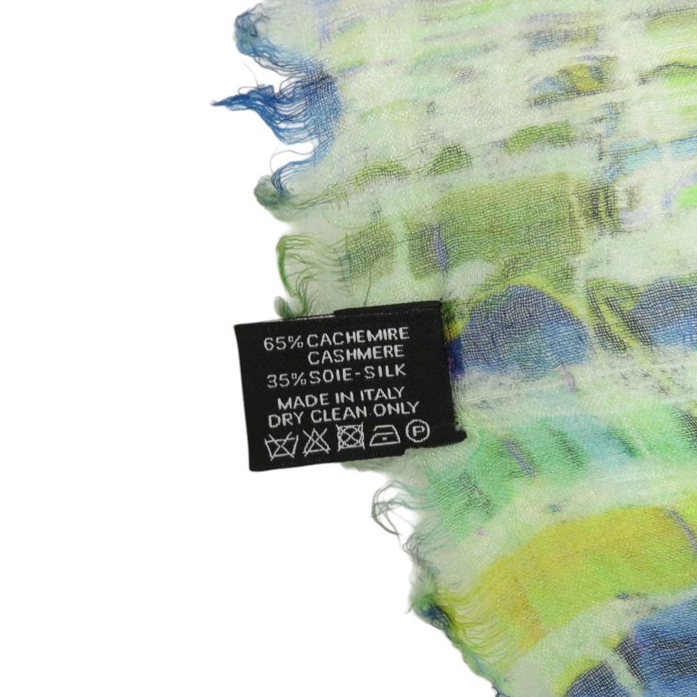 Chanel CC Logo Large Shawl Cashmere Silk Green Blue White — view 8