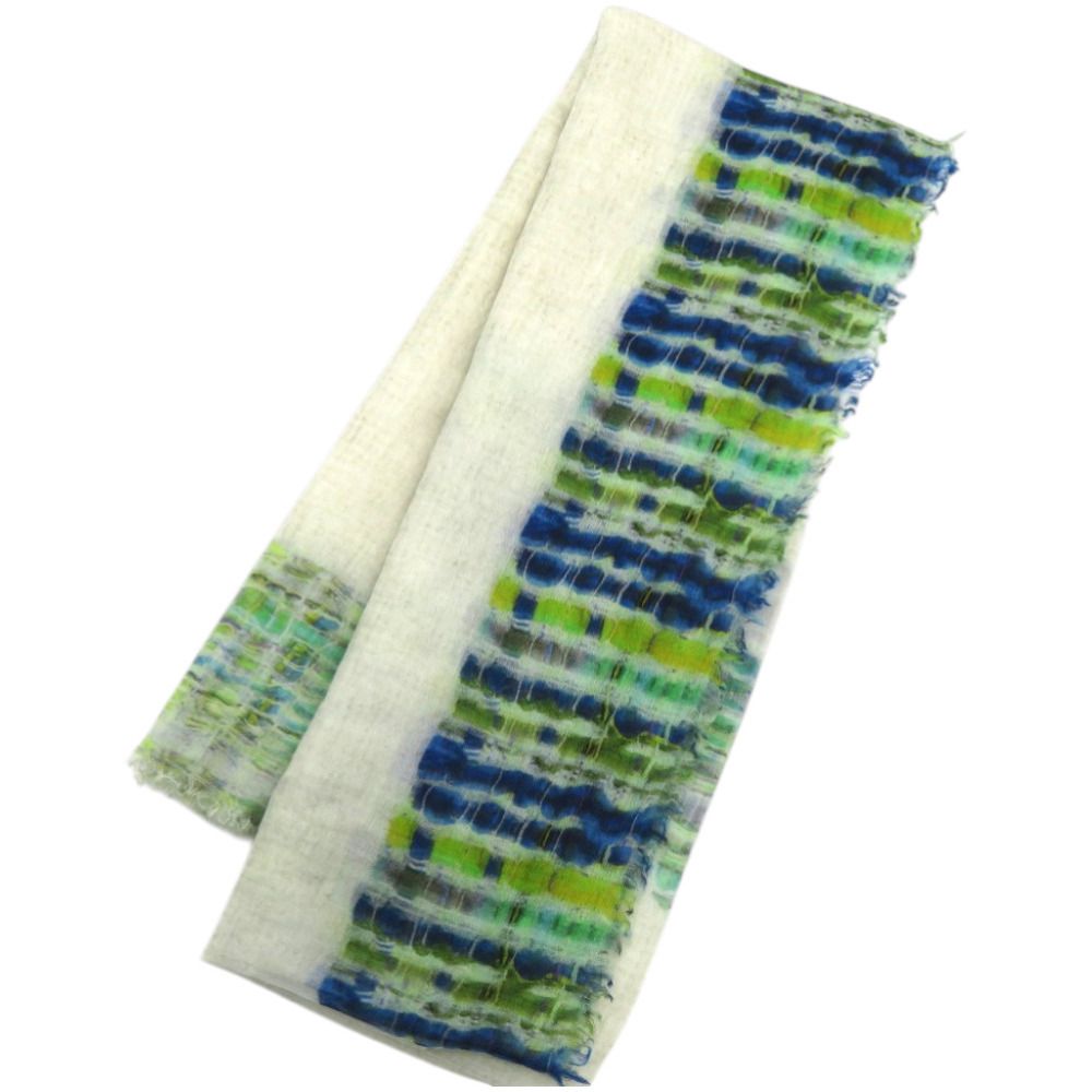 Chanel CC Logo Large Shawl Cashmere Silk Green Blue White — view 3