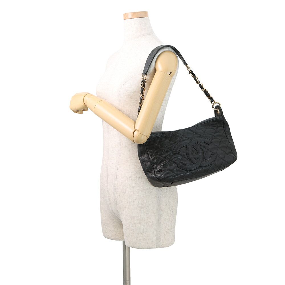 Chanel Chain Shoulder Bag Quilted CC Logo Caviar Leather — view 4