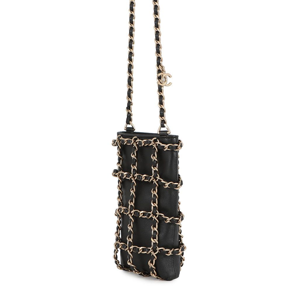 Chanel Chain Shoulder Bag Choco Bar Phone Case Lambskin Black — view 2