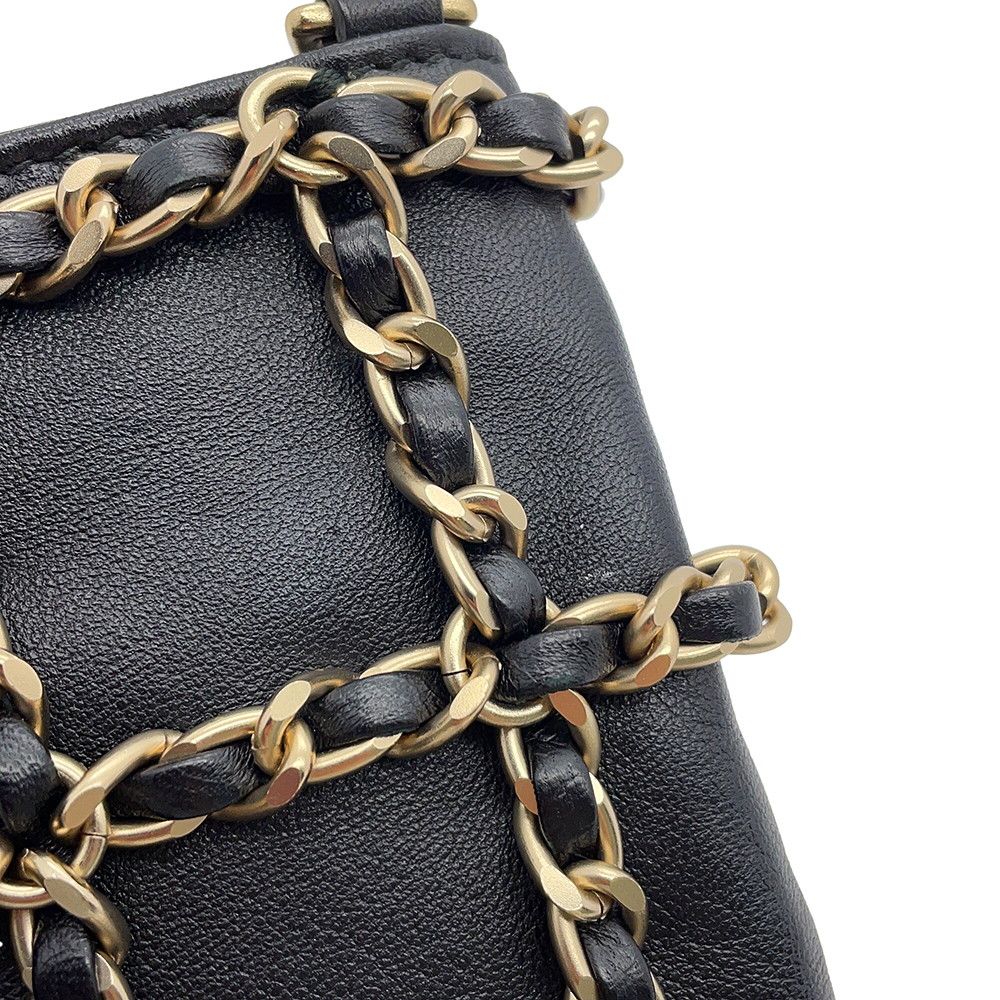 Chanel Chain Shoulder Bag Choco Bar Phone Case Lambskin Black — view 6