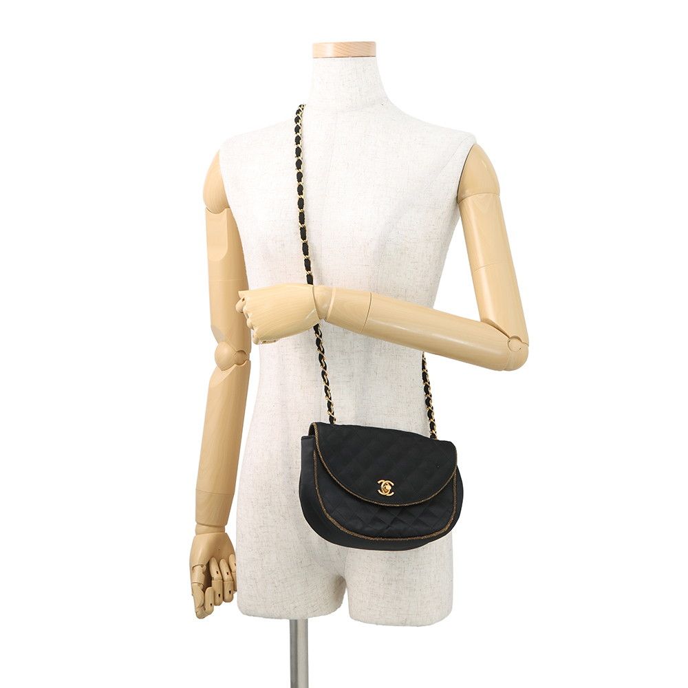 Chanel Chain Shoulder Bag Quilted CC Logo Satin Black — view 4