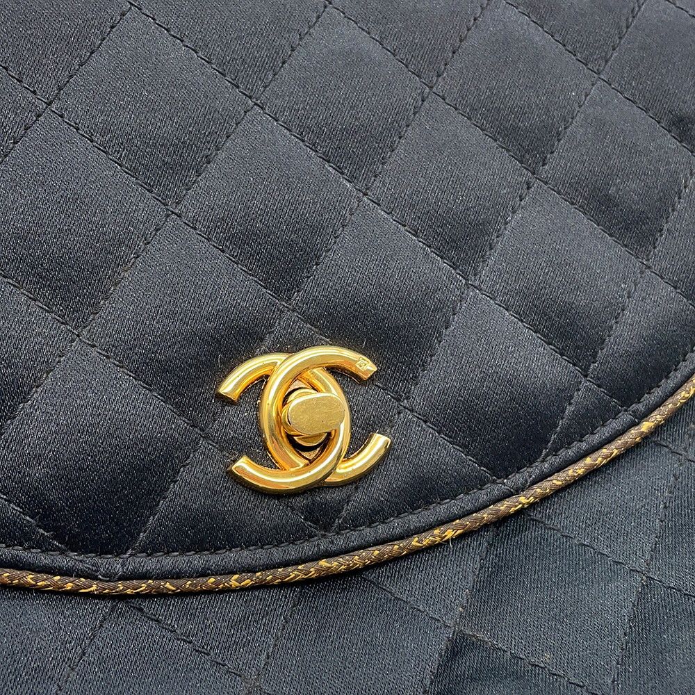 Chanel Chain Shoulder Bag Quilted CC Logo Satin Black — view 6