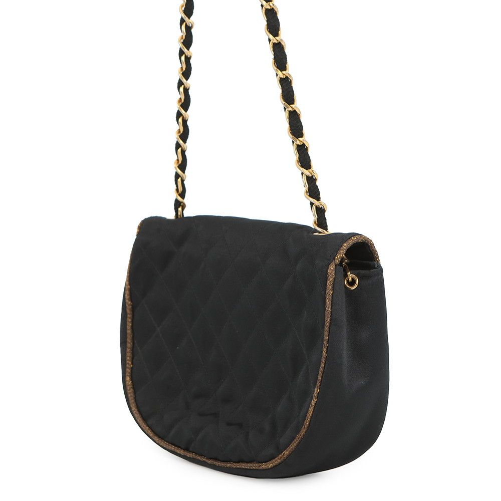 Chanel Chain Shoulder Bag Quilted CC Logo Satin Black — view 2