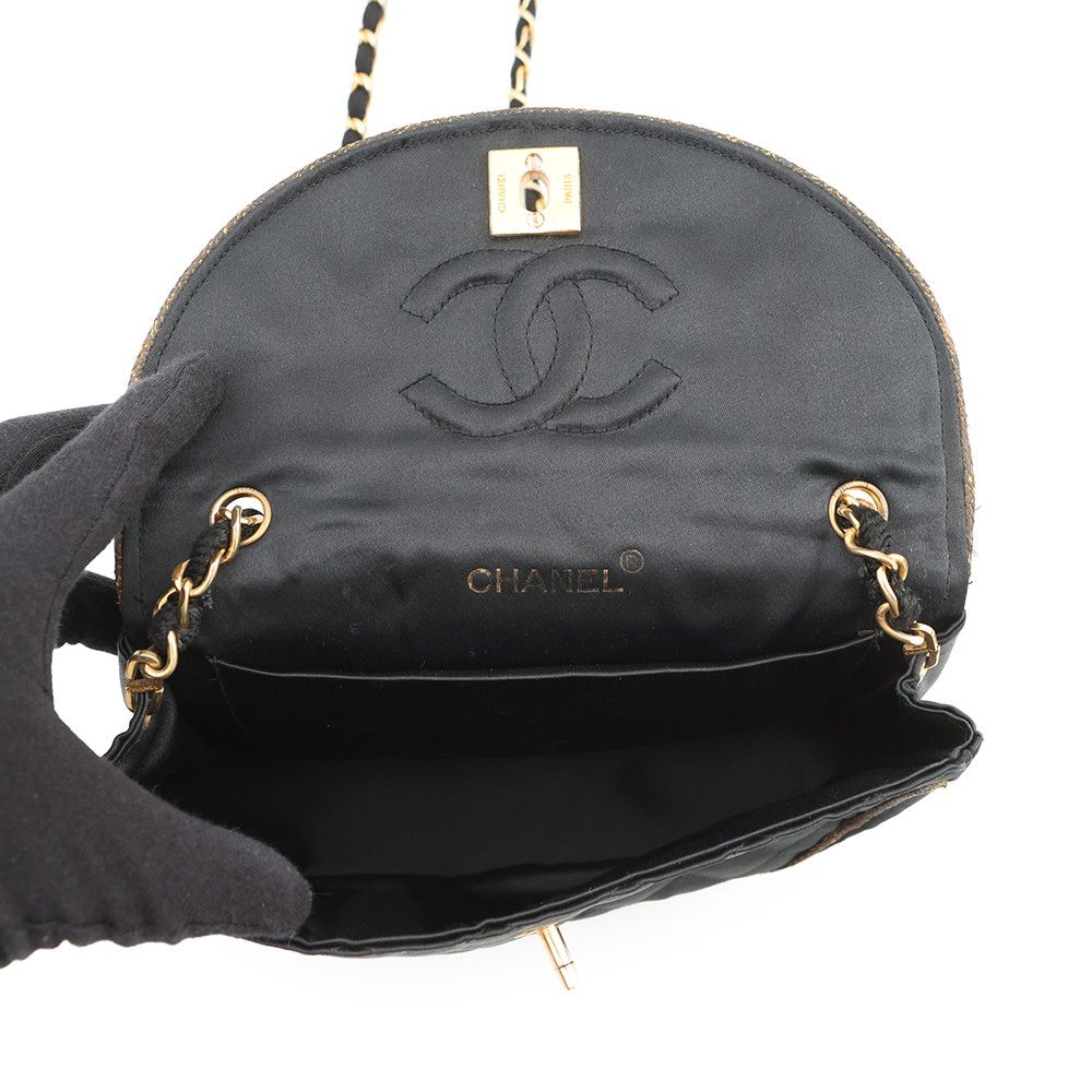 Chanel Chain Shoulder Bag Quilted CC Logo Satin Black — view 5