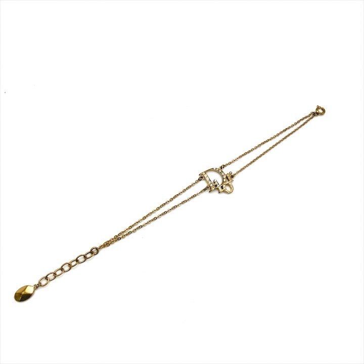 Dior Logo Bracelet Bangle Rhinestone Gold — view 3
