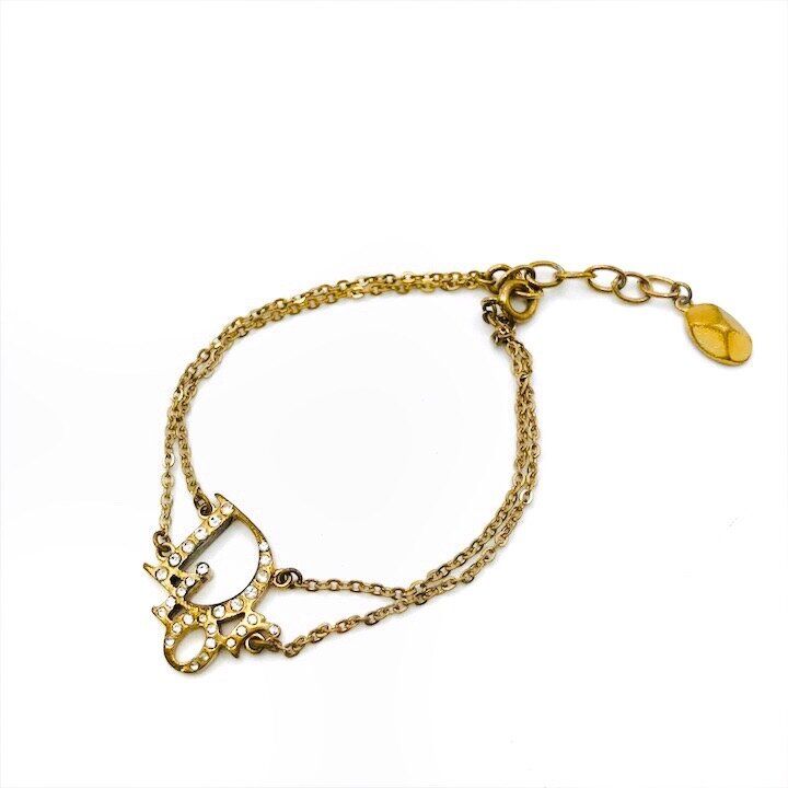 Dior Logo Bracelet Bangle Rhinestone Gold — view 2