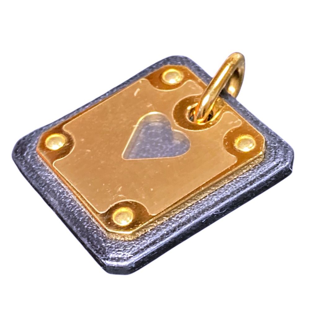 Hermes As de Coule PM Heart Motif Gpxleather Pendant Top Black Gold Brand — view 3
