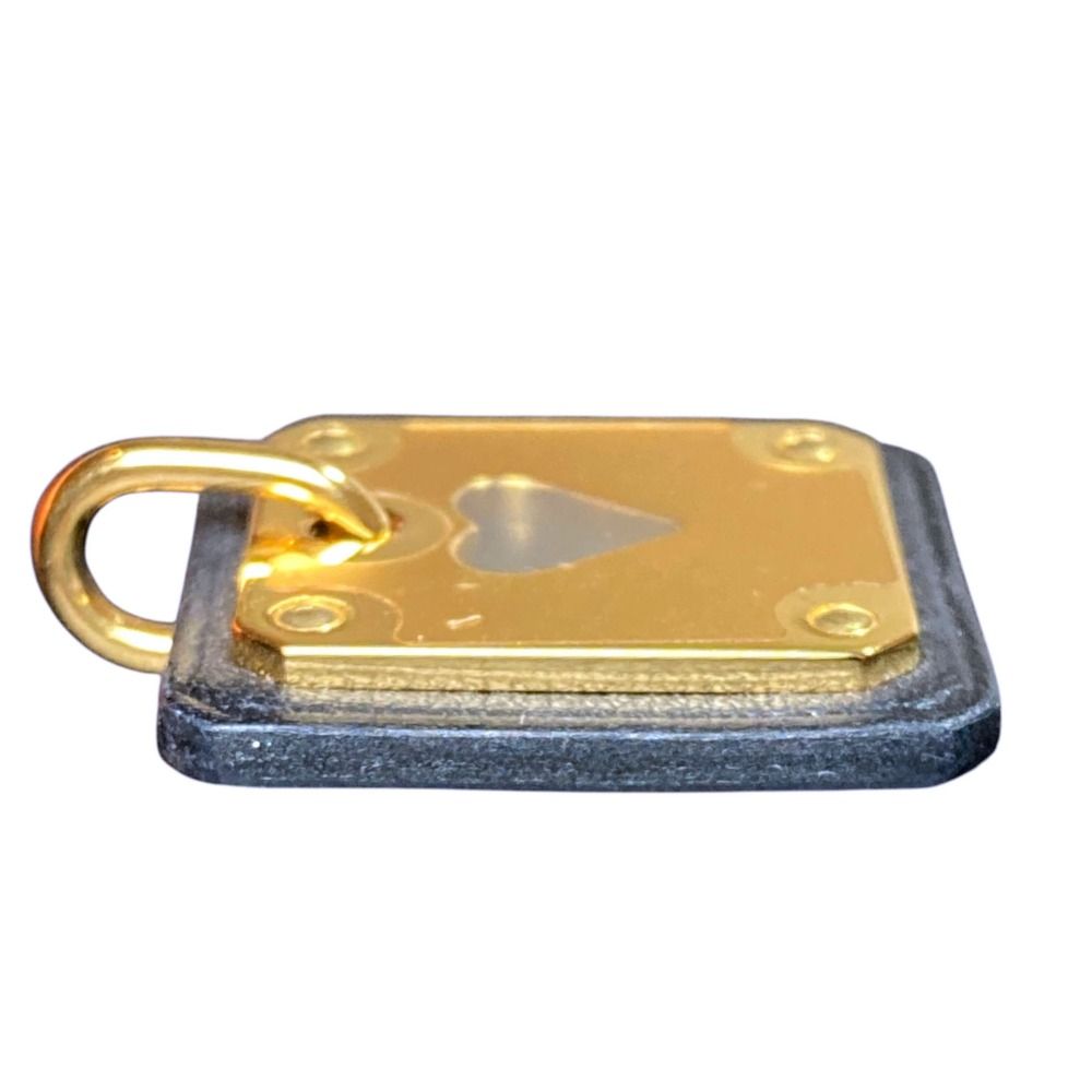 Hermes As de Coule PM Heart Motif Gpxleather Pendant Top Black Gold Brand — view 5
