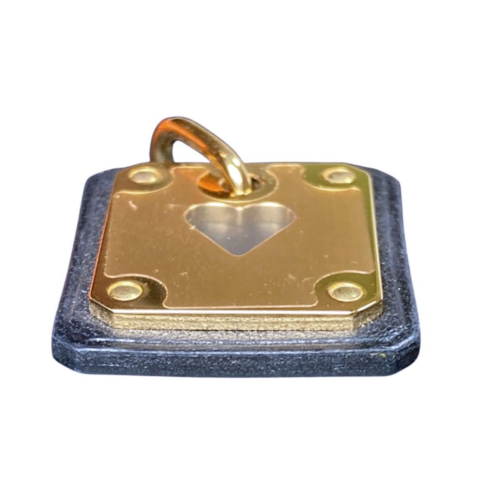 Hermes As de Coule PM Heart Motif Gpxleather Pendant Top Black Gold Brand — view 4