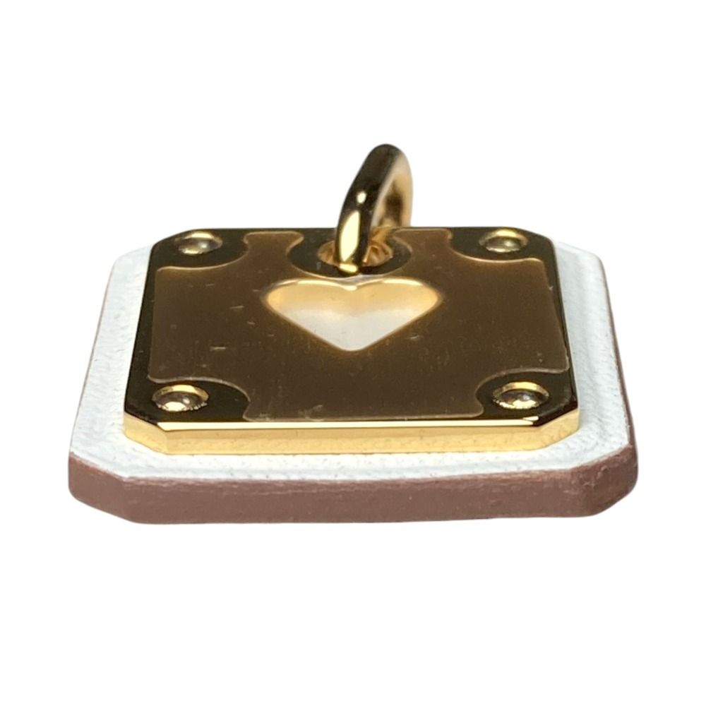 Hermes As de Coule PM Heart Motif Gpxleather Pendant Top White Gold Brand — view 4