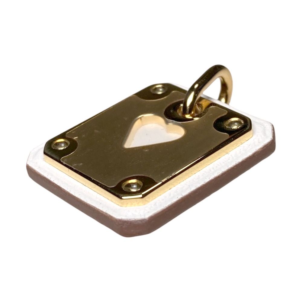 Hermes As de Coule PM Heart Motif Gpxleather Pendant Top White Gold Brand — view 6