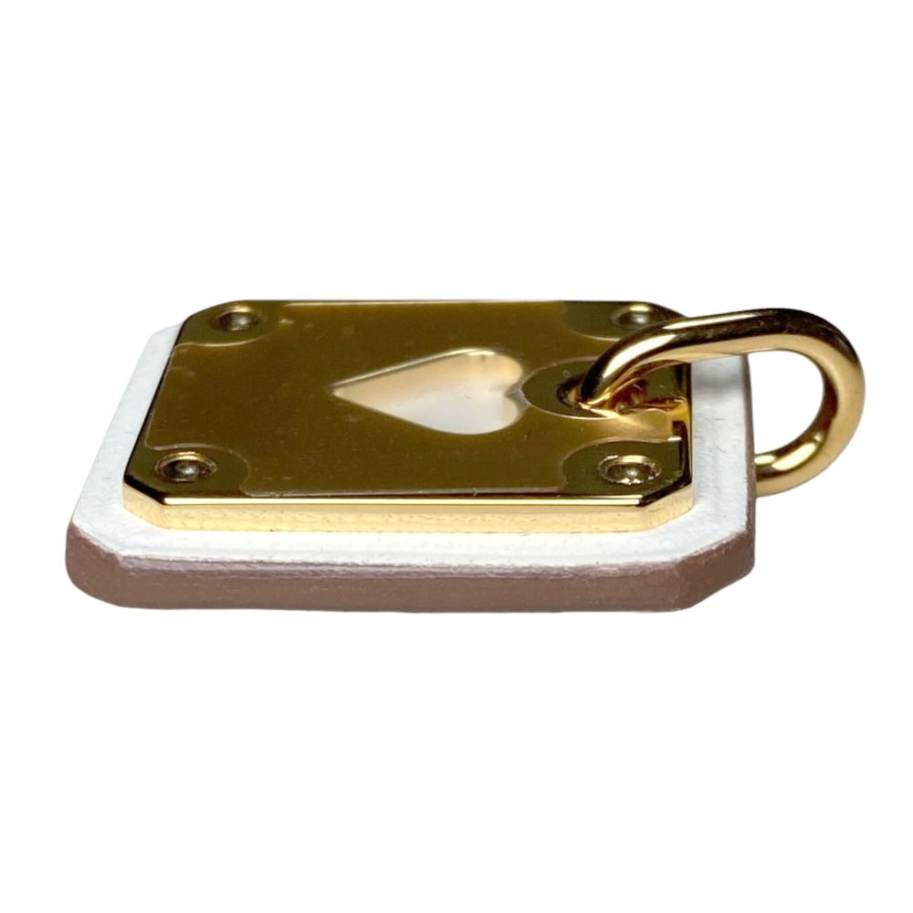 Hermes As de Coule PM Heart Motif Gpxleather Pendant Top White Gold Brand — view 5