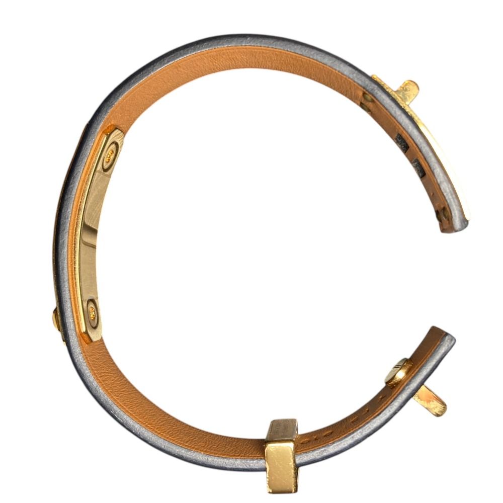Hermes As de Coule Heart Mochif Leather Bracelet T2 Navy Gold Brand — view 6