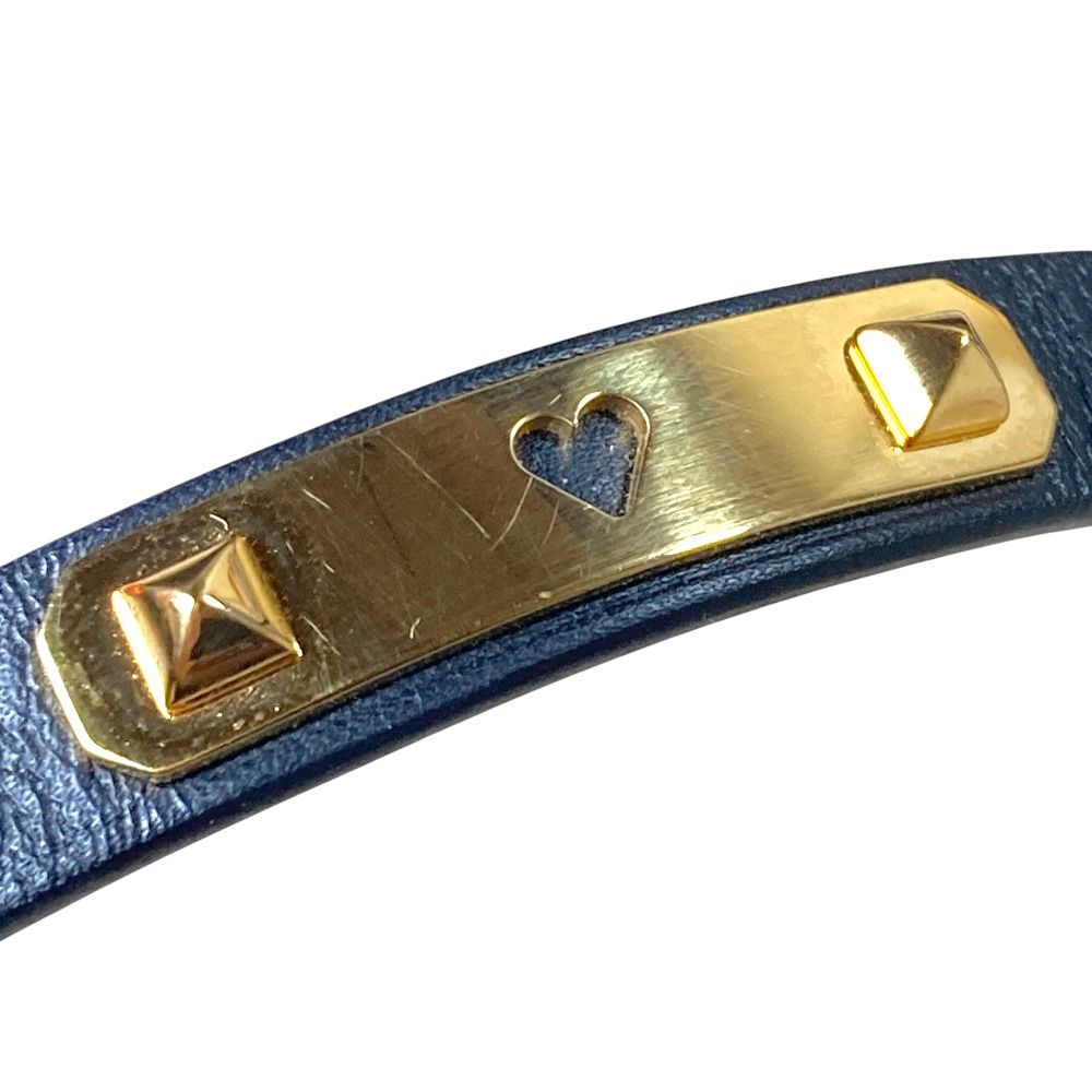 Hermes As de Coule Heart Mochif Leather Bracelet T2 Navy Gold Brand — view 8
