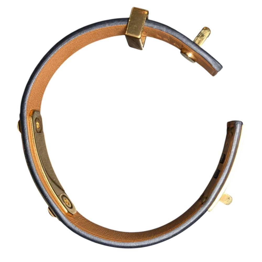 Hermes As de Coule Heart Mochif Leather Bracelet T2 Navy Gold Brand — view 7