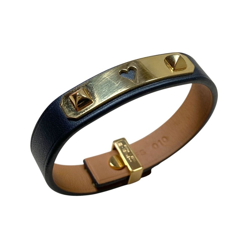 Hermes As de Coule Heart Mochif Leather Bracelet T2 Navy Gold Brand — view 3