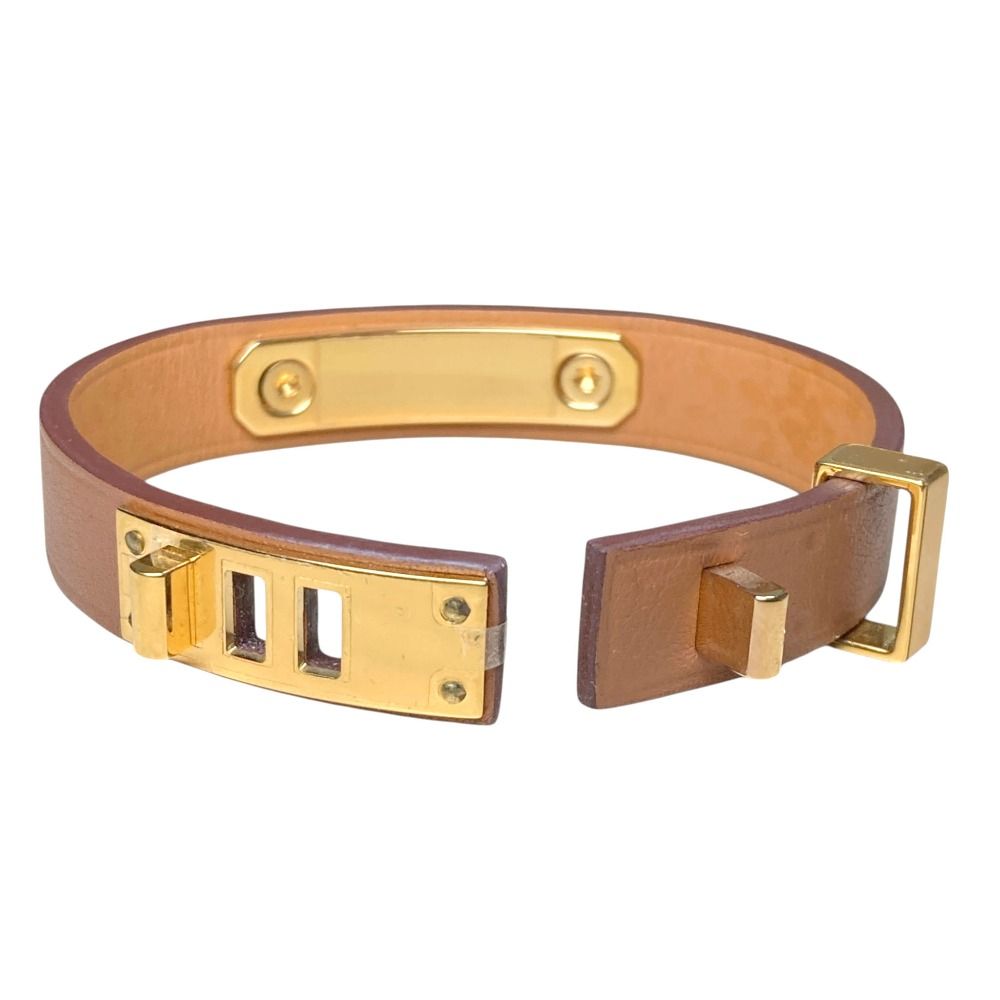 Hermes As de Coule Heart Motif Leather Bracelet T2 Brown Gold Brand — view 6
