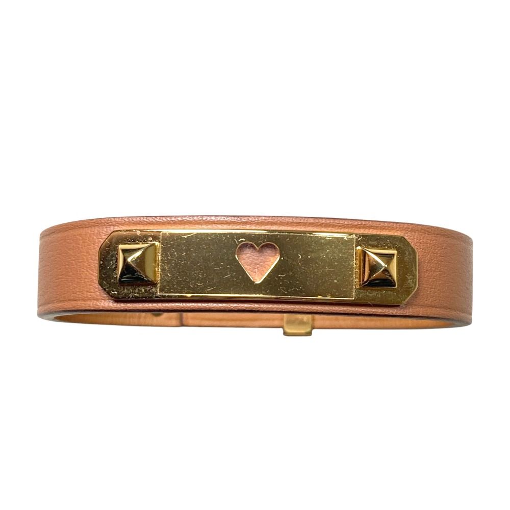 Hermes As de Coule Heart Motif Leather Bracelet T2 Brown Gold Brand — view 4